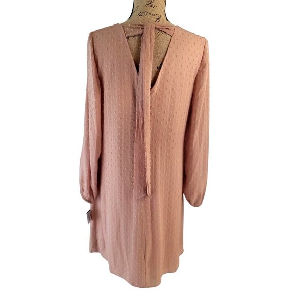 INC Hazel Wood Textured Long-Sleeve Shift V-Neck Dress Tie Back Detail - M - Picture 4 of 11